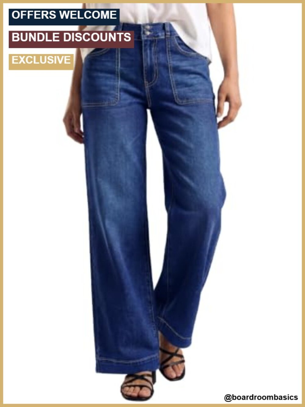 High Waisted Tummy Control Straight Leg Denim Jeans with Big Pockets